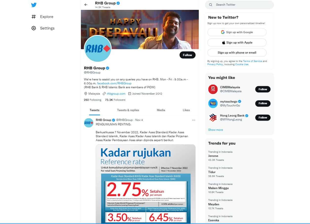 Akaun Media Sosial Twitter Rasmi RHB