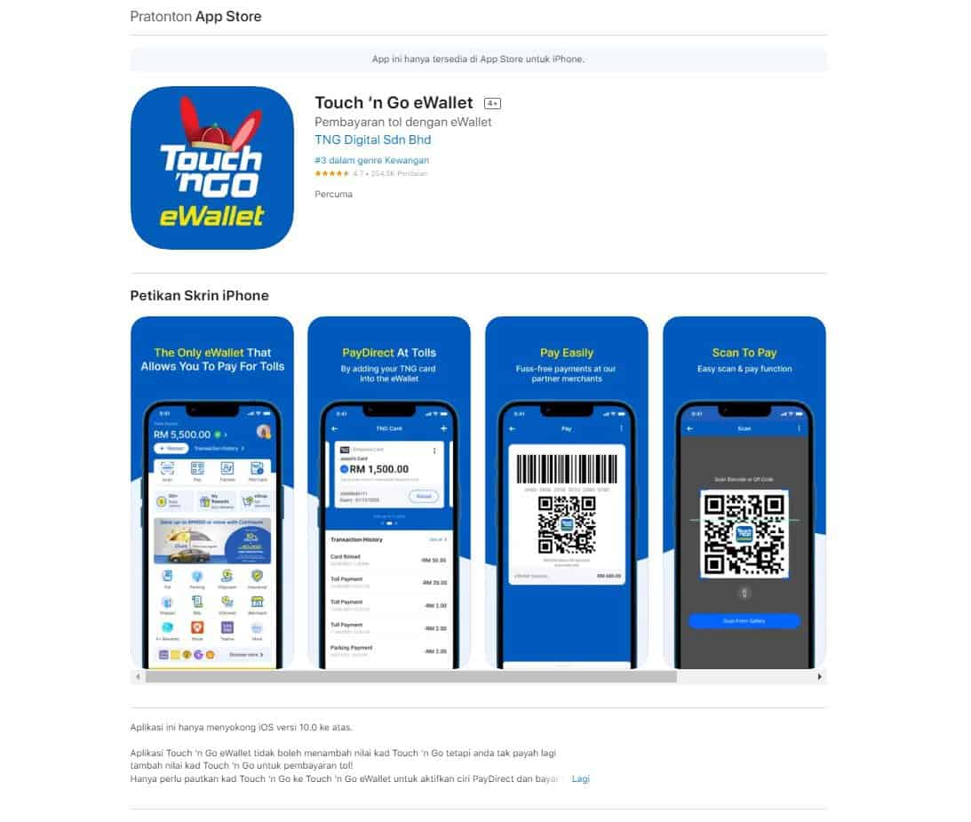 Aplikasi Touch 'n Go eWallet (App Store)