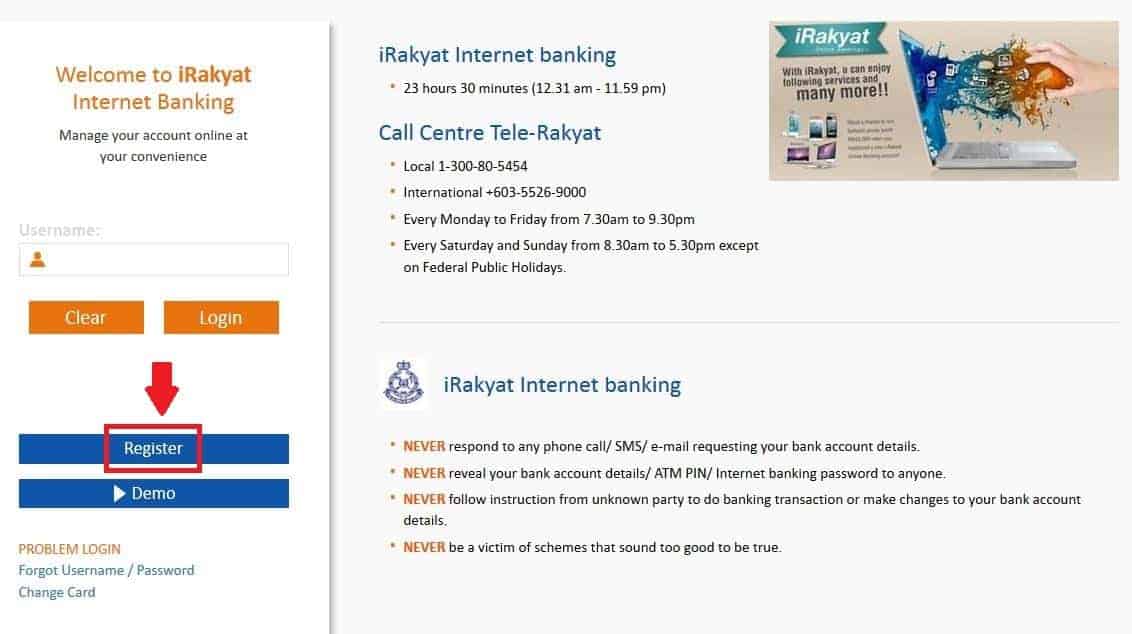 Cara Daftar Bank Rakyat Online Banking (Guna Debit dan Kredit Kad Foto 1)
