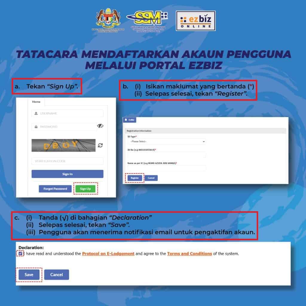 Cara Daftar SSM EzBiz Online di Laman Web (Website) 1