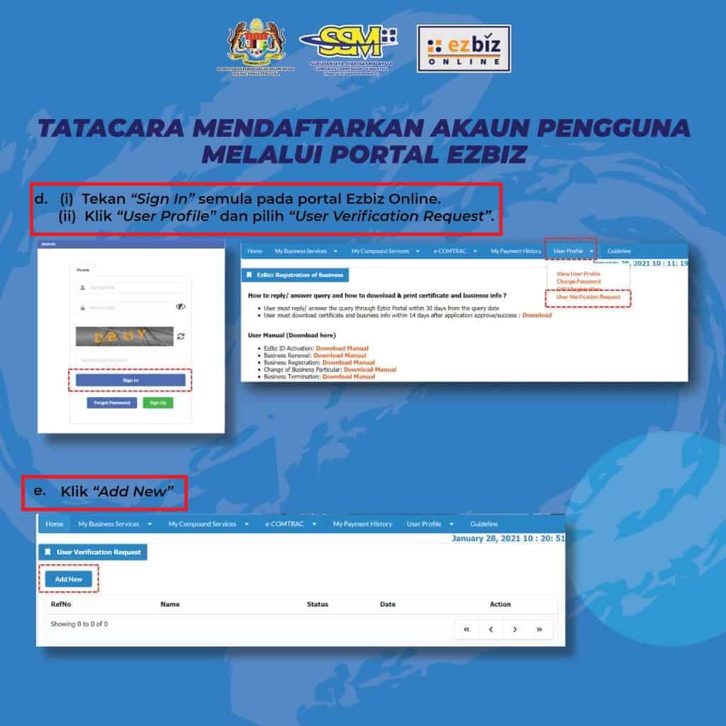 Cara Daftar SSM EzBiz Online di Laman Web (Website) 2