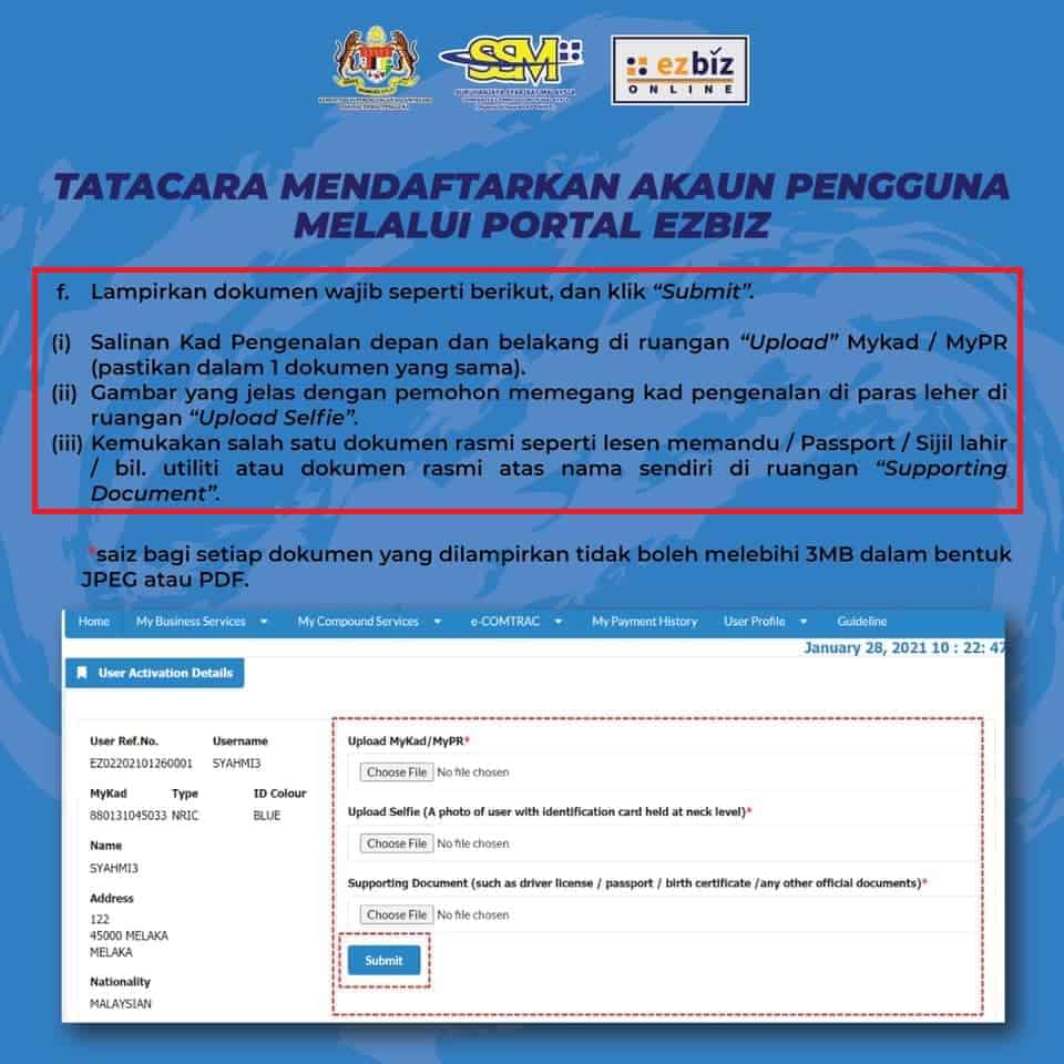 Cara Daftar SSM EzBiz Online di Laman Web (Website) 3