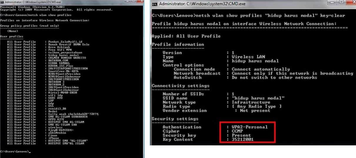 Cara mengetahui kata laluan WiFi (guna CMD 3)