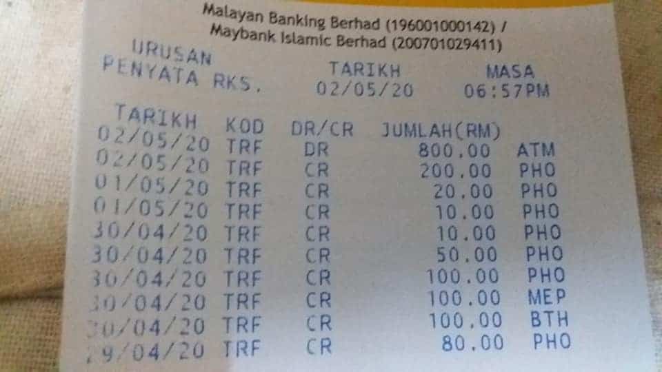 Contoh Penyata Maybank ATM