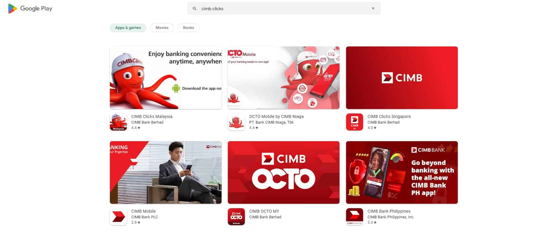 Google Play Store (Aplikasi CIMB Clicks)