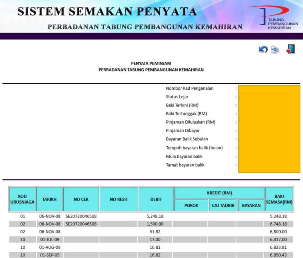 Semakan Baki Pinjaman PTPK Online (Langkah 3)