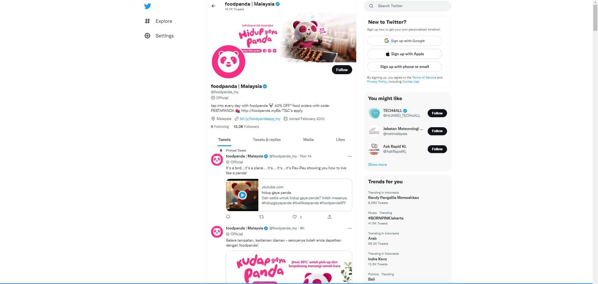 Twitter FoodPanda Malaysia