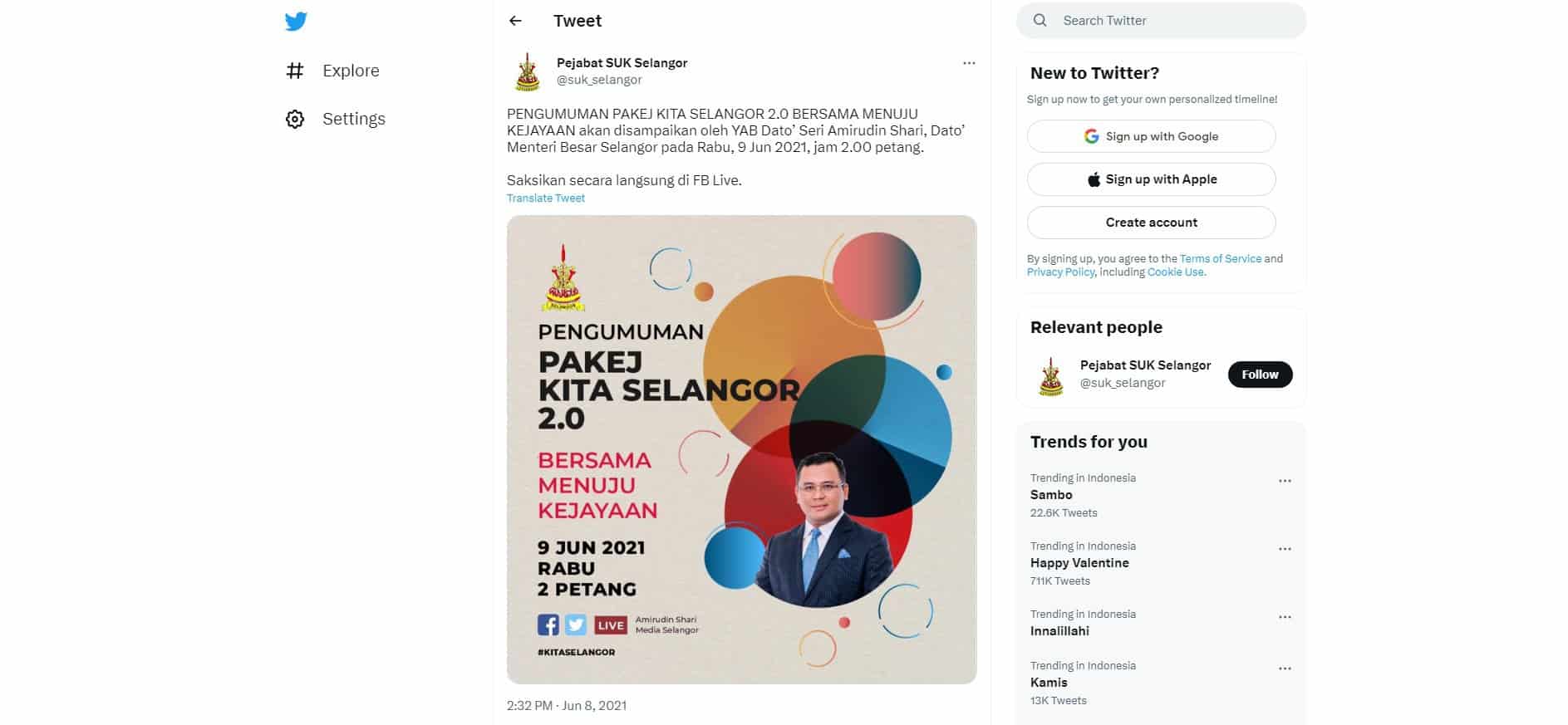 Twitter Pejabat SUK Selangor