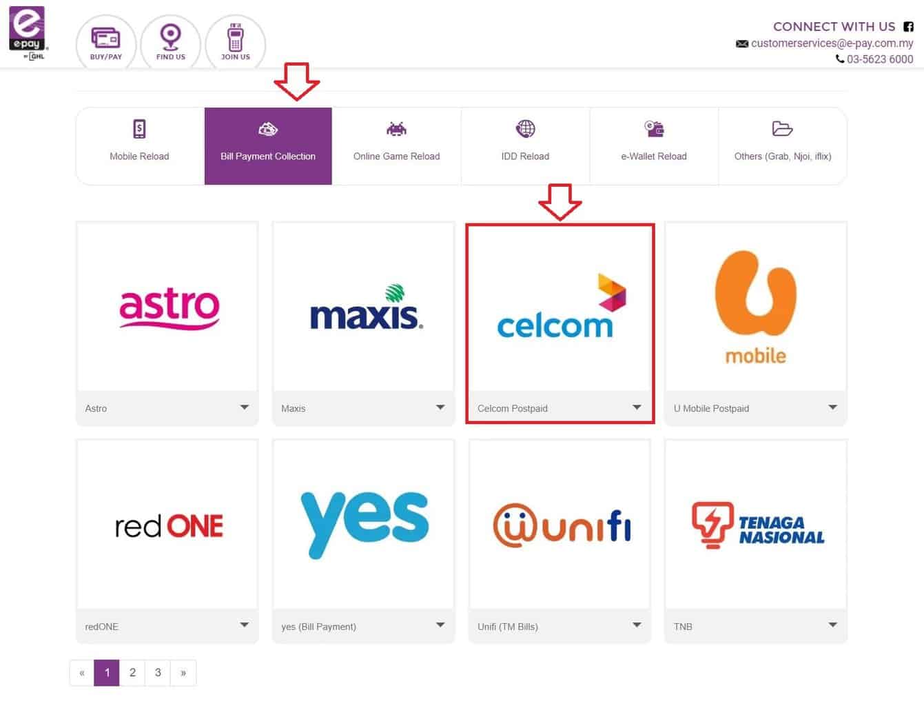 cara bayar bill celcom (via epay)