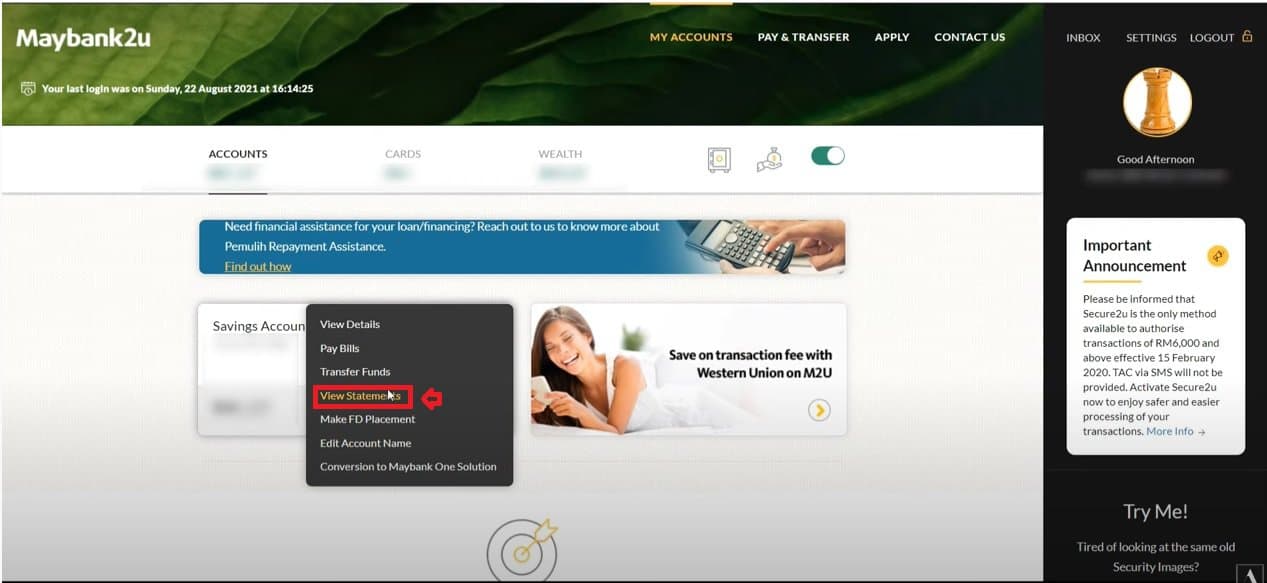 cara dapatkan penyata bank maybank online (versi baru 3)